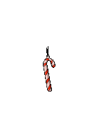 a red and white candy cane hanging from a string on a white background .