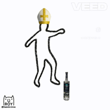 a drawing of a pope dancing next to a bottle of vodka that says veed