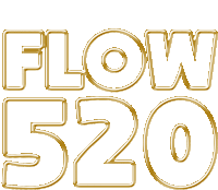 a logo that says flow 520 in gold on a white background