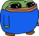 a cartoon frog wearing a blue shirt and a blue sweater .