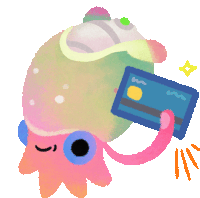 a colorful octopus is holding a blue credit card