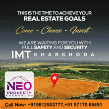 an advertisement for neo property kharkhoda shows an aerial view of the area