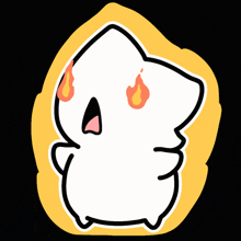 a cartoon drawing of a cat with flames coming out of its mouth