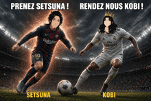 two soccer players one from rakuten and one from real madrid