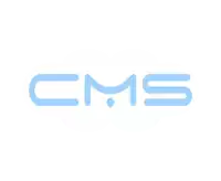 a blue logo for cms is on a white background