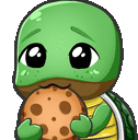 a turtle is eating a cookie in a cartoon .