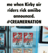 a meme that says me when kirby air riders rick amiibo announced #creamernation