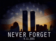 a picture of the twin towers with the words never forget on it