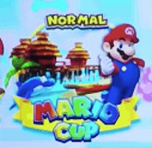 a screenshot of a video game called mario cup with a mario character giving a thumbs up .