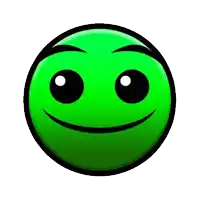 a green smiley face with big eyes and a smile on its face