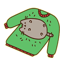 a green sweater with a cat on it and the letter c on it