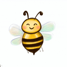 a cartoon drawing of a bee with a smiling face