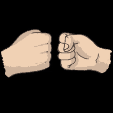 a cartoon drawing of two fists bumping against each other on a black background .