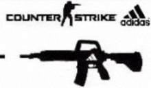 a silhouette of a gun with the words counter strike adidas behind it