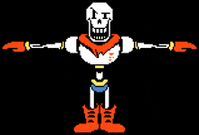 a pixel art of papyrus from undertale with his arms outstretched