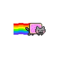 a pixel art drawing of a cat with a rainbow coming out of its mouth .