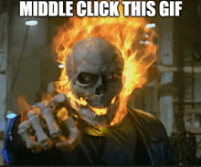 a picture of a ghost rider pointing with the words middle click this gif below him