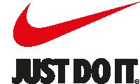 a nike logo with a red swoosh and black text that says just do it