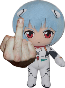 a stuffed toy with the number 32 on it giving the middle finger