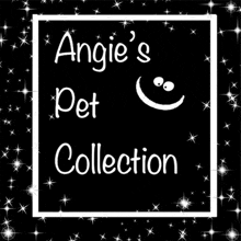 angie 's pet collection is a black and white logo with a smiley face on it .