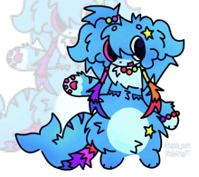 a drawing of a blue animal with the name amapola_joen whaleamapp1 on the bottom right