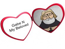 a heart shaped mirror says gabe n my beloved on it