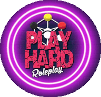 a purple circle with the words `` play hard roleplay '' on it .