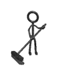 a stick figure is holding a vacuum cleaner and a shovel .