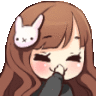 a cartoon girl with long brown hair and a bunny on her head is covering her mouth with her hand .