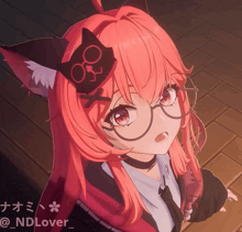 a drawing of a girl with glasses and a cat ear says @ndlover