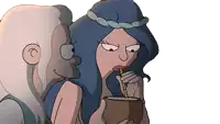 a cartoon of a man and a woman drinking from a cup