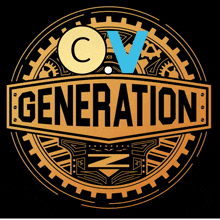 a logo for cv generation with gears and roman numerals on a black background