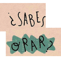 a sign that says ' sabes orar ? ' on a pink and green background .