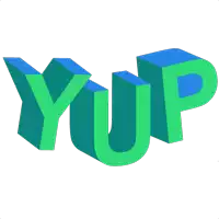 the word yup is written in blue and green letters