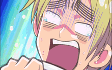 a close up of a cartoon character with his mouth open