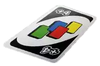 a close up of a uno card with four squares on it on a white background .