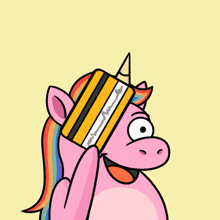 a cartoon unicorn is holding a credit card over its head