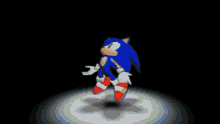 a pixel art of sonic the hedgehog in a dark room