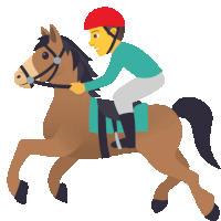 a man in a red helmet is riding a horse