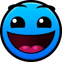 a blue smiley face with a red tongue is smiling