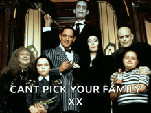 a poster of the addams family with the words cant pick your family xx