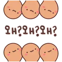 a cartoon drawing of eggs with faces and the words " oh ? oh ? oh ? " on the bottom