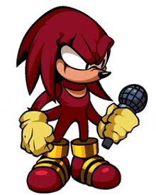 knuckles the echidna is holding a microphone in his hand .