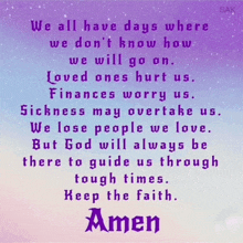 a purple and blue poster with a prayer written on it