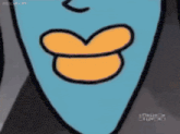 a close up of a cartoon character 's mouth with a heart shaped mouth and a yellow lip .