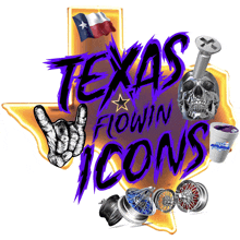 a logo for texas flowin icons shows a skull and a screw