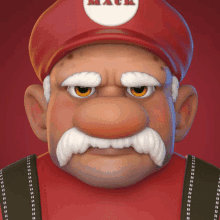 a cartoon character wearing a red hat that says mack