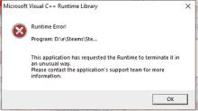 a microsoft visual c ++ runtime library window shows an error message