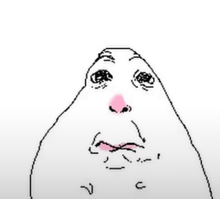 a pixel art drawing of a person 's face with a pink nose and eyes .