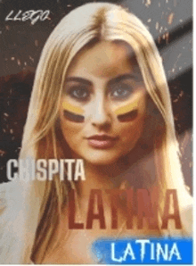 a poster for chispita latina shows a woman with yellow and black stripes on her face